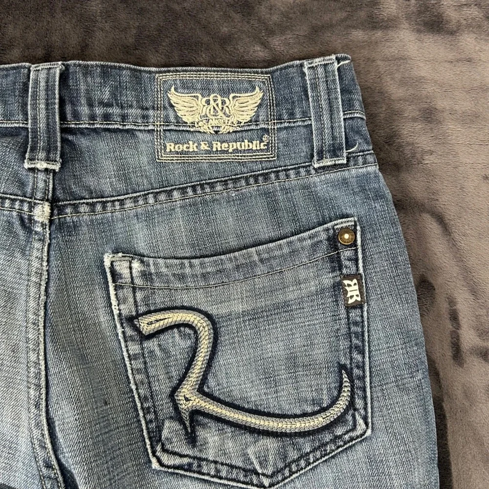 Rock & Republic Bootcut Jeans Mens 33 Blue Floyd VLO-06HL Distressed Hem